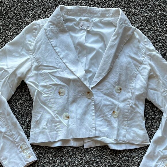 By Anthropologie White Button Up Crop Top Blazer, Womens XL Long Sleeve ButtonUp - Picture 2 of 8